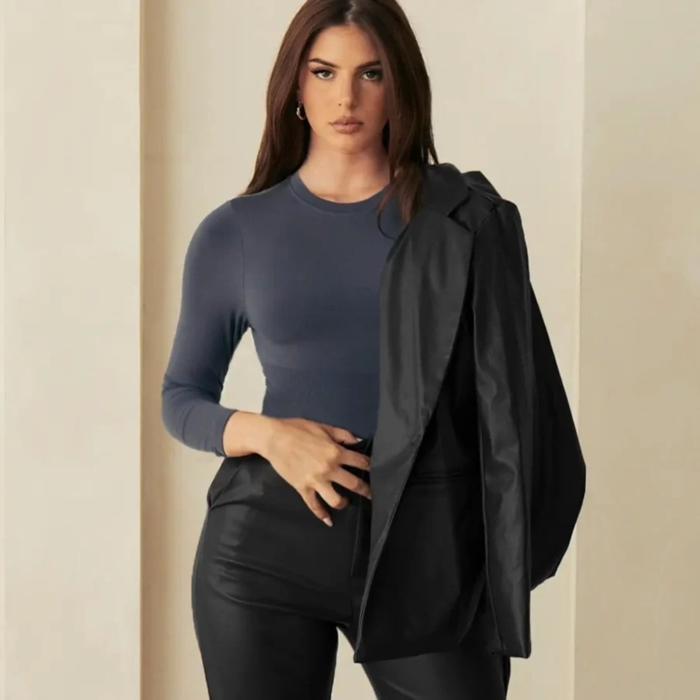 Pinsy Long Sleeve Butter Sculpt Seamless Bodysuit - Grey - 1X